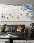 Multicolor Winter Sports Adventure-Hand-Painted Abstract Oil Painting Of A Snowy Skiing Scene Wall Art - Artwallpainting