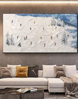 Multicolor Winter Sports Adventure-Hand-Painted Abstract Oil Painting Of A Snowy Skiing Scene Wall Art - Artwallpainting