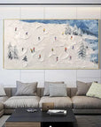 Multicolor Winter Sports Adventure-Hand-Painted Abstract Oil Painting Of A Snowy Skiing Scene Wall Art - Artwallpainting