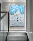 Multicolor Winter Symphony Textured Ski Crowd Art - Artwallpainting