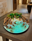 Luxury Ocean Resin Wall Art | 3D Beach Landscape with Natural Stones & Greenery