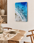 Close up of textured resin waves on handcrafted ocean artwork 3d-ocean-resin-wall-art-turquoise-beach.webp