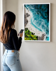 Luxury 3D ocean wall art displayed in modern living room interior
