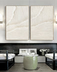 White Ethereal Flow - Dual Minimalist Textured Wall Art Set Of 2 - Artwallpainting