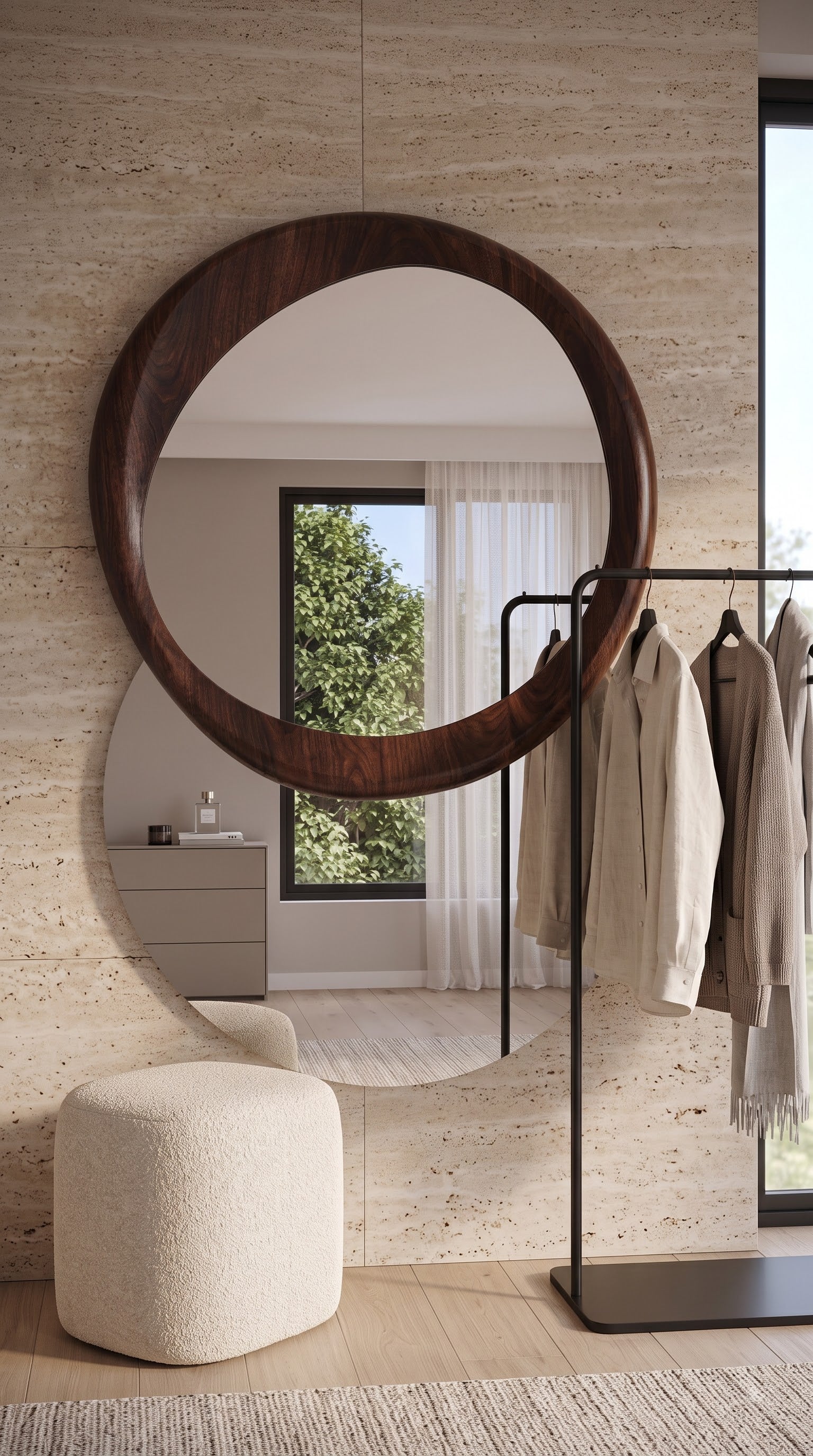 Luxury Natural Wood Arched Full Length Mirror – Large Designer Floor Mirror for Bedroom &amp; Living Room - 32 x 28 inch