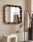 Teak Wood Wall Mirror 26 x 26 Inch | Handmade Wooden Decorative Mirror for Bedroom & Home Decor