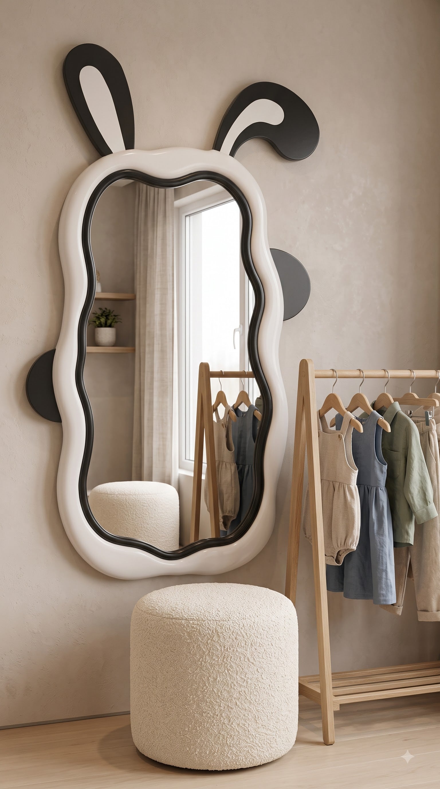 Kids Room Wall Mirror 52 x 29 Inch | Decorative Designer Mirror for Bedroom | Textured HDHMR PU Finish