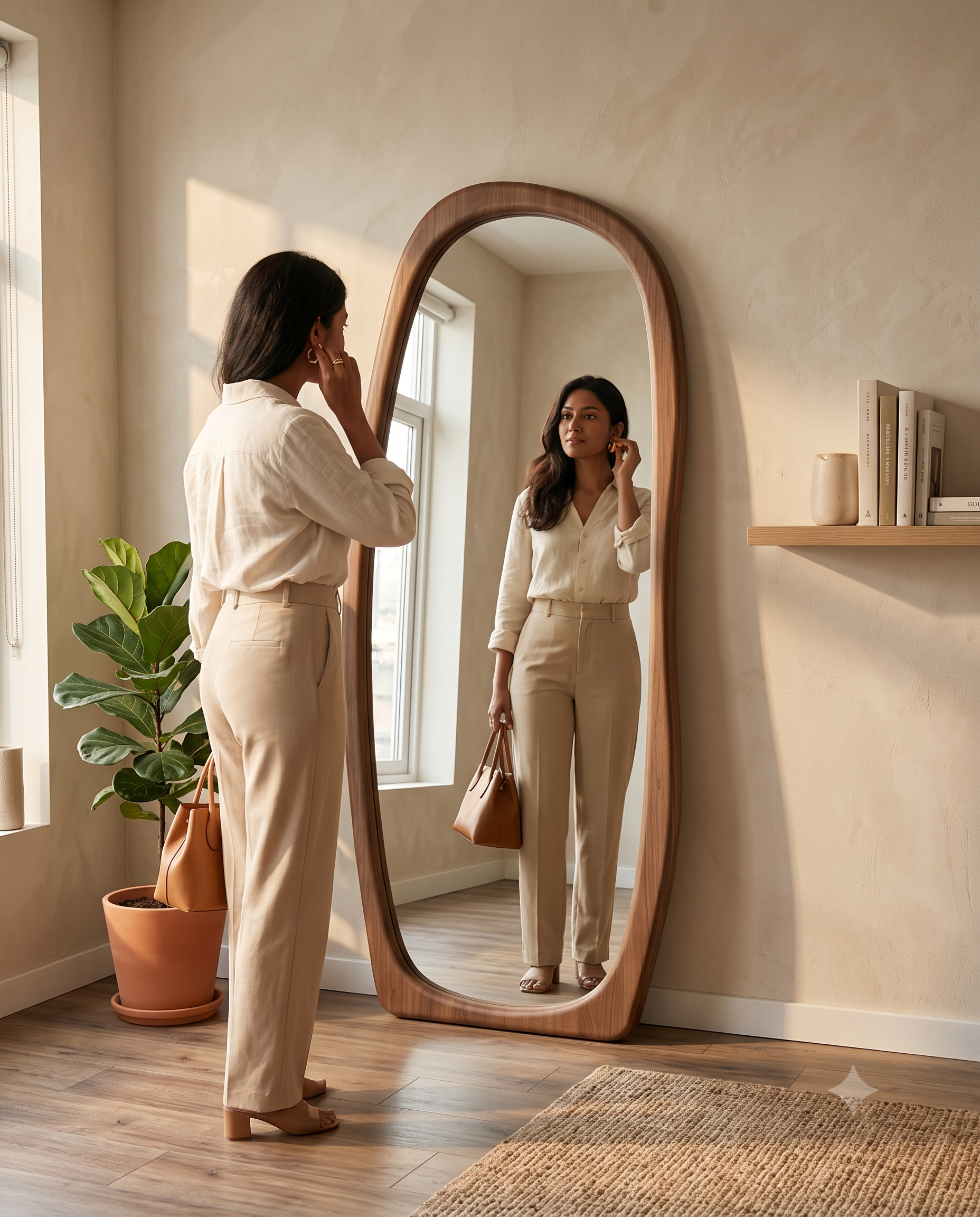 Luxury Arched Full Length Floor Mirror – Large Wood Frame Leaning Wall Mirror for Bedroom &amp; Living Room - 55 x 22 inch