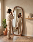 Luxury Arched Full Length Floor Mirror – Large Wood Frame Leaning Wall Mirror for Bedroom & Living Room - 55 x 22 inch