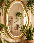 Teak Wood LED Wall Mirror 48 x 32 Inch | Large Designer Wooden Mirror with LED Light for Bedroom & Home Decor