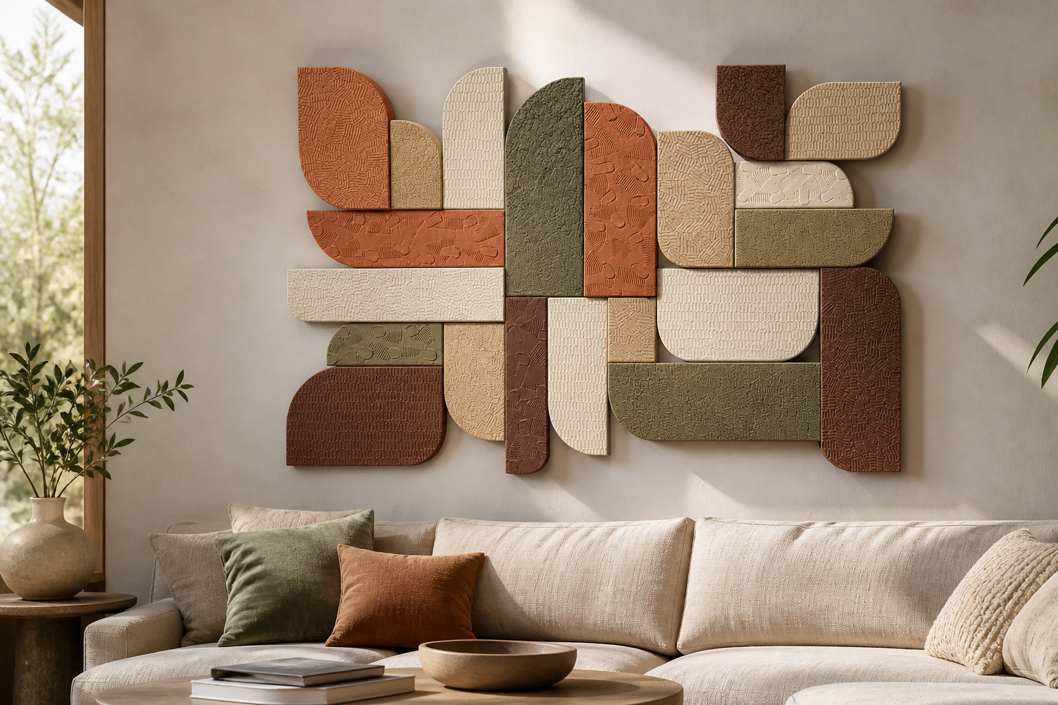 Retro Geometry 5x8 feet massive vibrant geometric 3D textured relief wall art mural front view