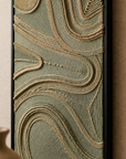 Boho luxury 3D macrame and texture wall sculpture styled in modern living room setup