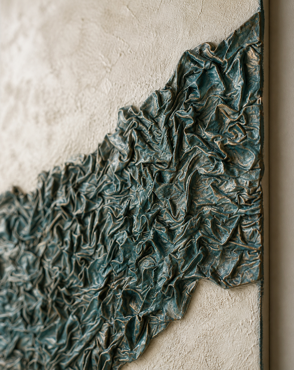 Piece of Iceberg 24x30 inch 3D fabric relief wall sculpture styled in modern luxury living room
