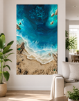 Luxury ocean resin wall art with turquoise sea, waves and sandy beach