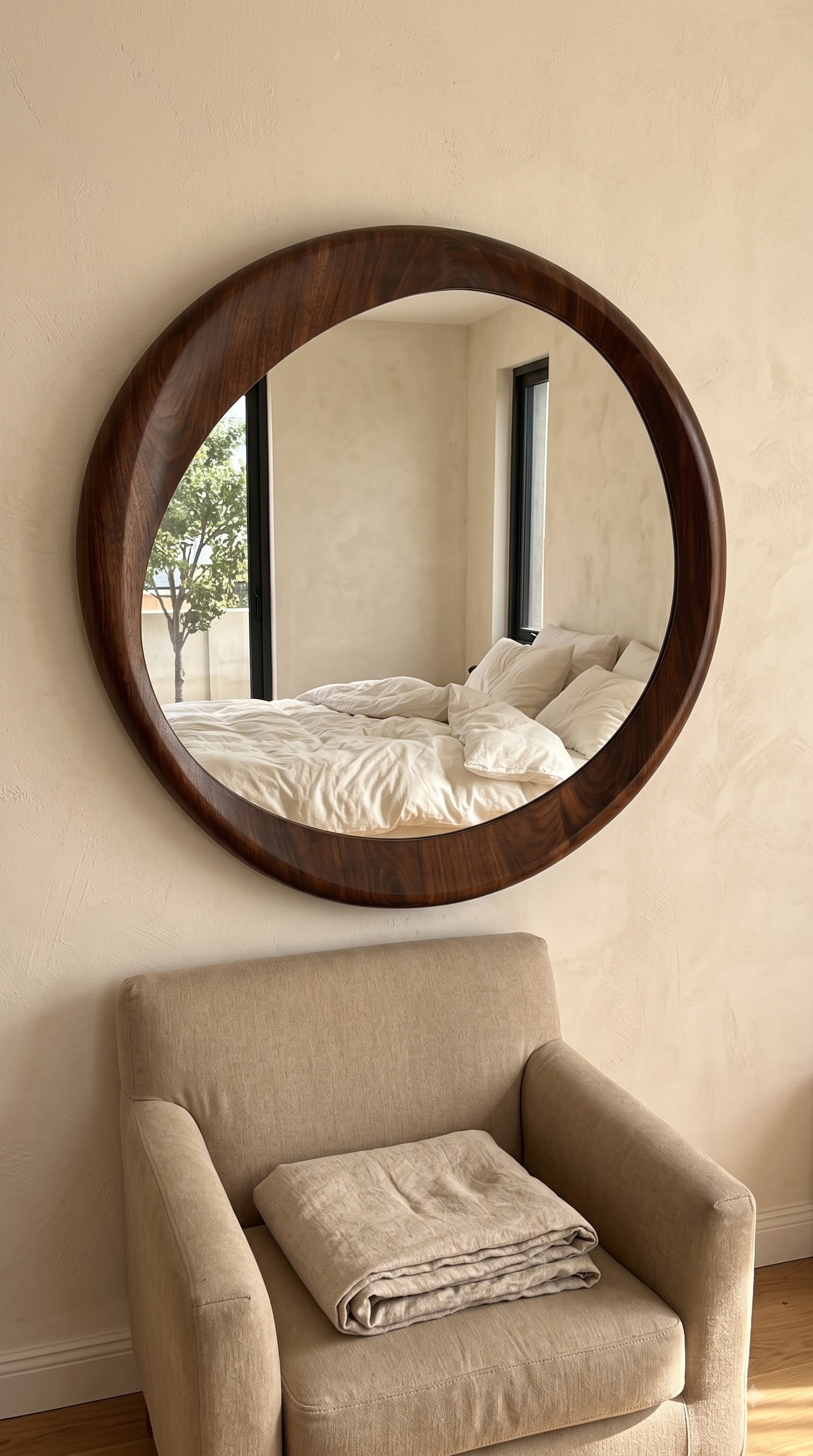 Luxury Natural Wood Arched Full Length Mirror – Large Designer Floor Mirror for Bedroom &amp; Living Room - 32 x 28 inch