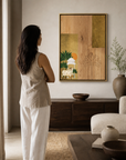 Handcrafted modern Pichwai relief painting styled near pooja room entrance in modern Indian home