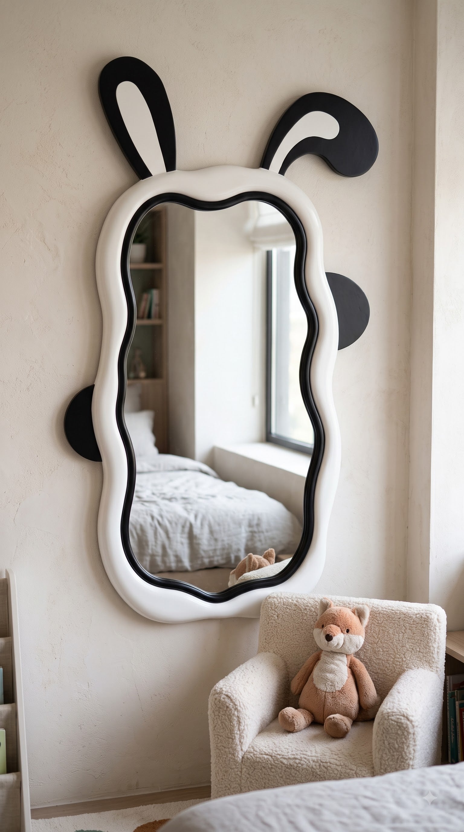 Kids Room Wall Mirror 52 x 29 Inch | Decorative Designer Mirror for Bedroom | Textured HDHMR PU Finish
