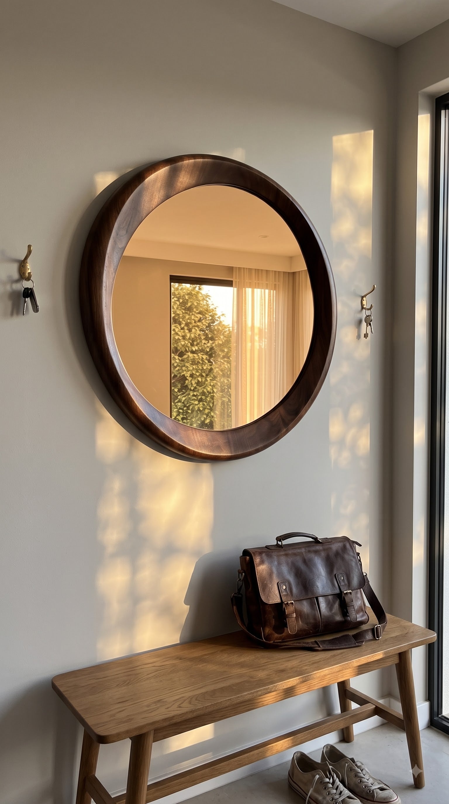 Luxury Natural Wood Arched Full Length Mirror – Large Designer Floor Mirror for Bedroom &amp; Living Room - 32 x 28 inch