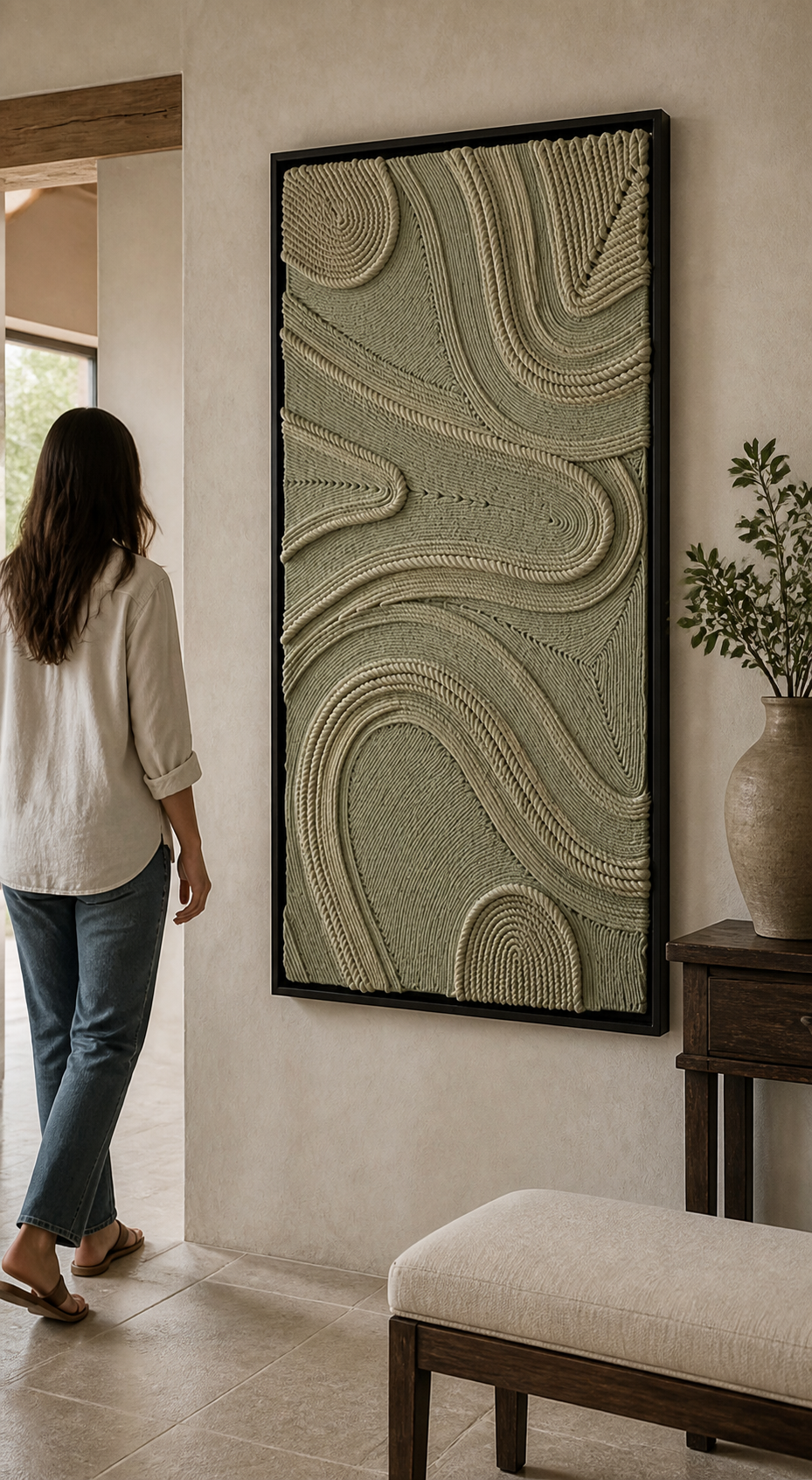 Side perspective showing raised fiber thread relief and solid waterproof HDMR base panel