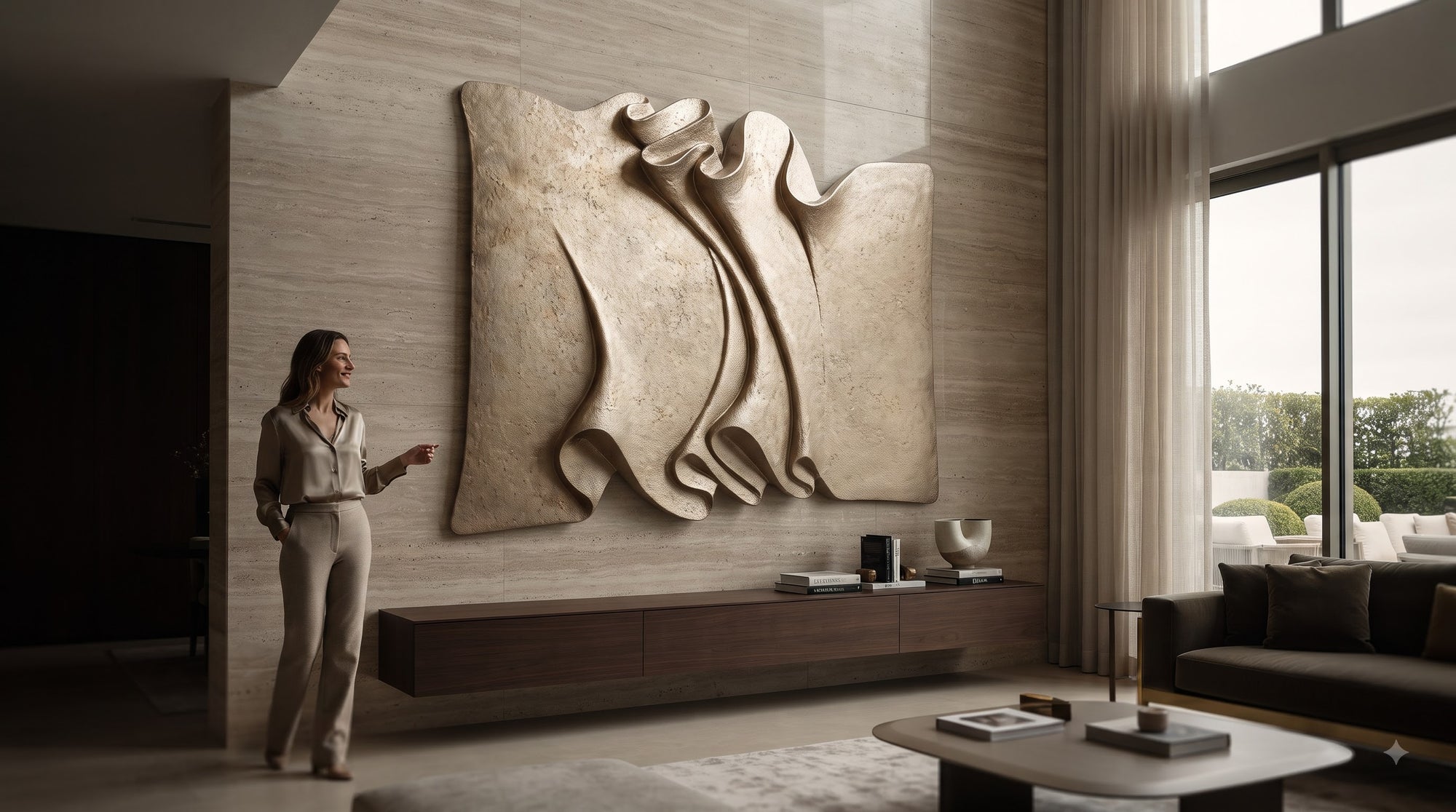 Side perspective showing depth, thickness, and mounting cleat of FRP base 3D wall art