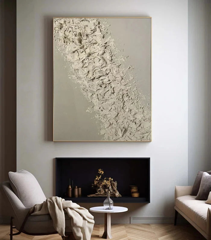 Beige Textured Oil Painting - Modern Minimalist Abstract Wall Art - Artwallpainting