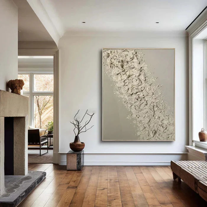 Beige Textured Oil Painting - Modern Minimalist Abstract Wall Art - Artwallpainting