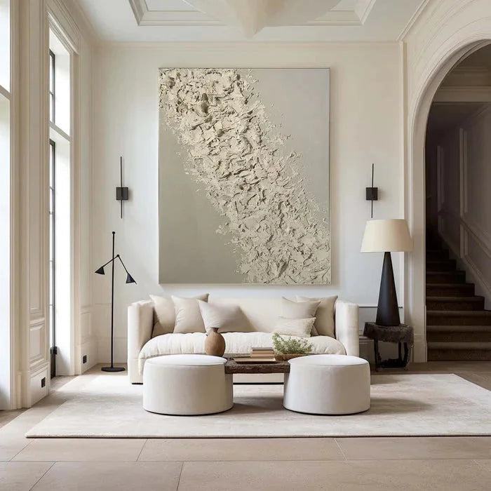 Beige Textured Oil Painting - Modern Minimalist Abstract Wall Art - Artwallpainting