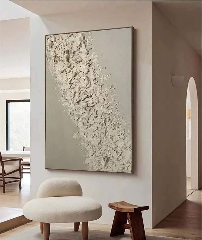 Beige Textured Oil Painting - Modern Minimalist Abstract Wall Art - Artwallpainting
