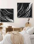 Black Monochrome Tides Diptych Set Of 2 - Artwallpainting