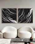 Black Monochrome Tides Diptych Set Of 2 - Artwallpainting