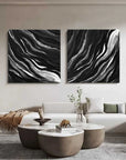Black Monochrome Tides Diptych Set Of 2 - Artwallpainting