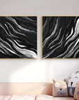 Black Monochrome Tides Diptych Set Of 2 - Artwallpainting