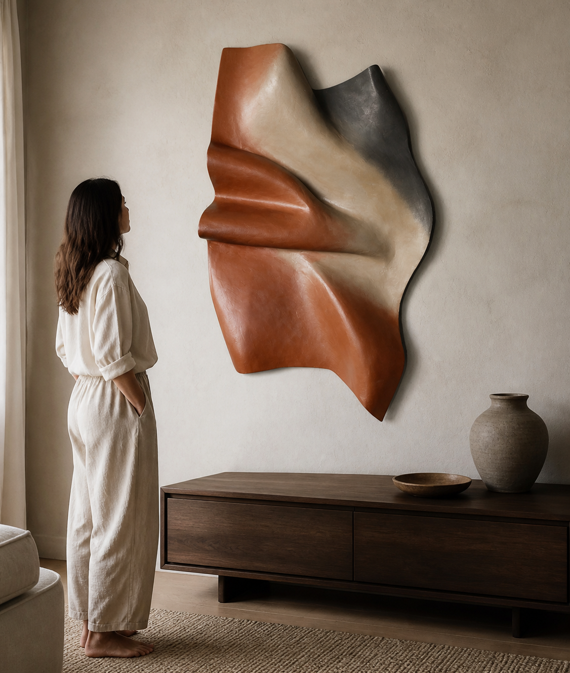 “Aura of Form” 3D Sculptural Relief Wall Art (2 x 3.5 Ft) – Handcrafted Modern Luxury Statement Sculpture on Warp-Proof FRP Base for Living Room &amp; Foyer