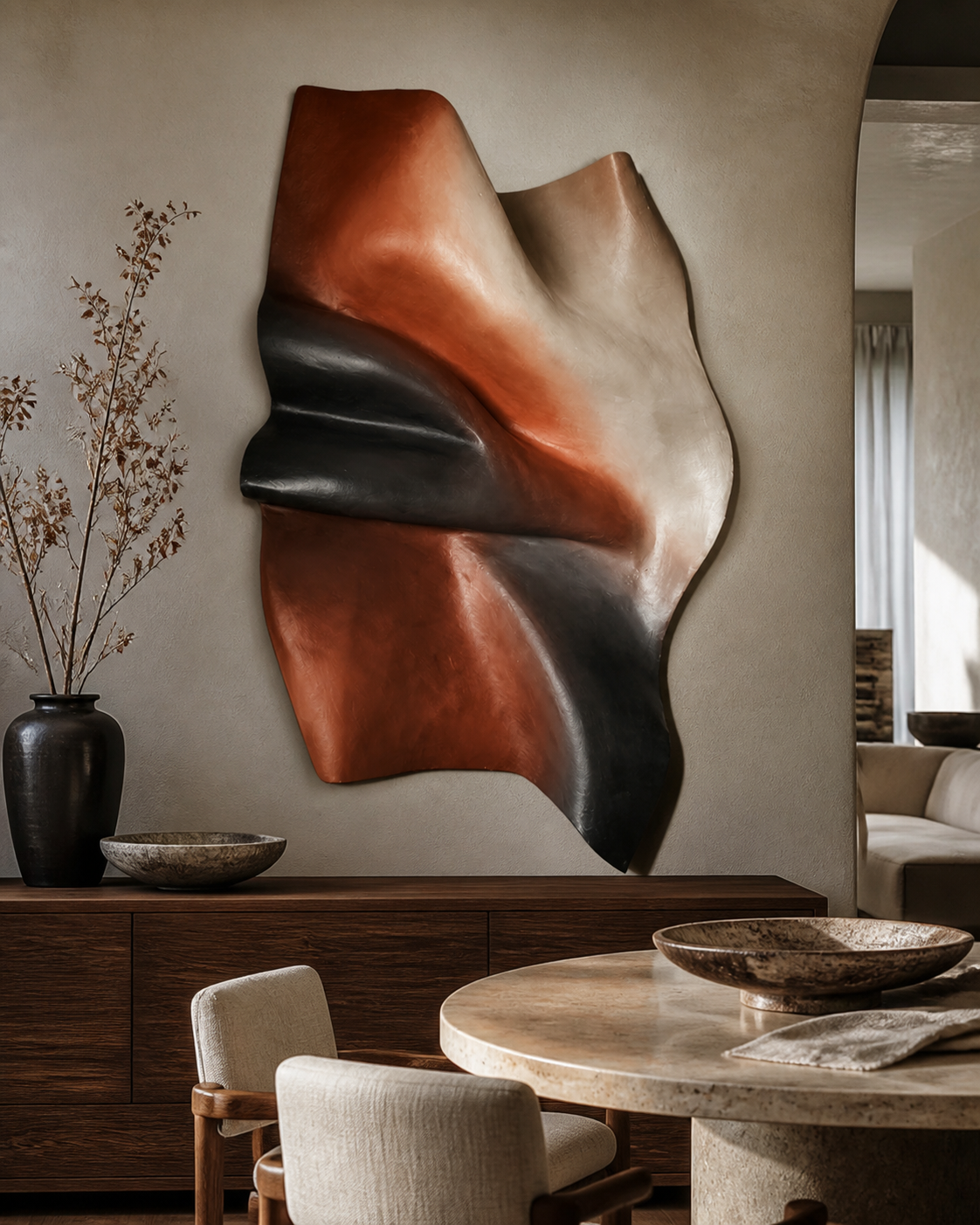 “Aura of Form” 3D Sculptural Relief Wall Art (2 x 3.5 Ft) – Handcrafted Modern Luxury Statement Sculpture on Warp-Proof FRP Base for Living Room &amp; Foyer