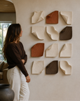 "Symphony in Sand" Minimalist 3D Textured Plaster Wall Art (Set of 12 | 10"x10" Each) – Handcrafted Neutral Geometric Grid Panels for Luxury Living Room & Foyer