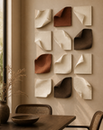"Symphony in Sand" Minimalist 3D Textured Plaster Wall Art (Set of 12 | 10"x10" Each) – Handcrafted Neutral Geometric Grid Panels for Luxury Living Room & Foyer