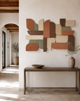 “Retro Geometry” Monumental 3D Textured Relief Wall Mural (5 x 8 Ft) – Handcrafted Vibrant Modern Statement Art for Double-Height Living Rooms & Luxury Foyers
