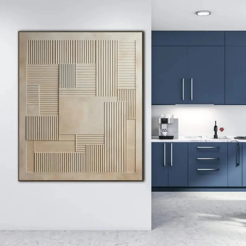 Multicolor 3D Geometric Minimalist Wall Art Neutral Textured Canvas Decor - Artwallpainting