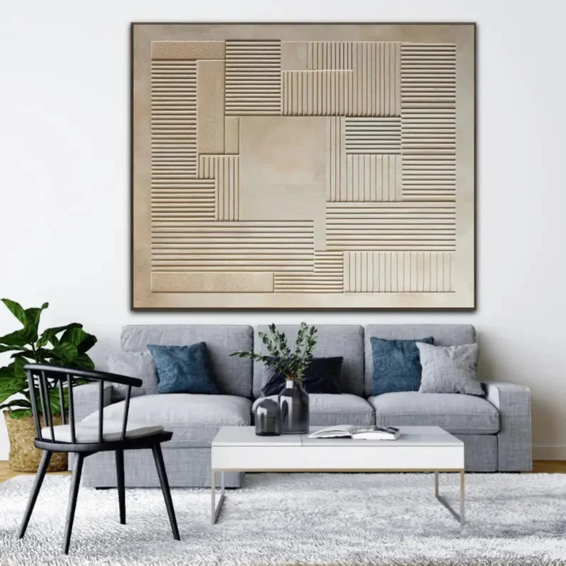Multicolor 3D Geometric Minimalist Wall Art Neutral Textured Canvas Decor - Artwallpainting