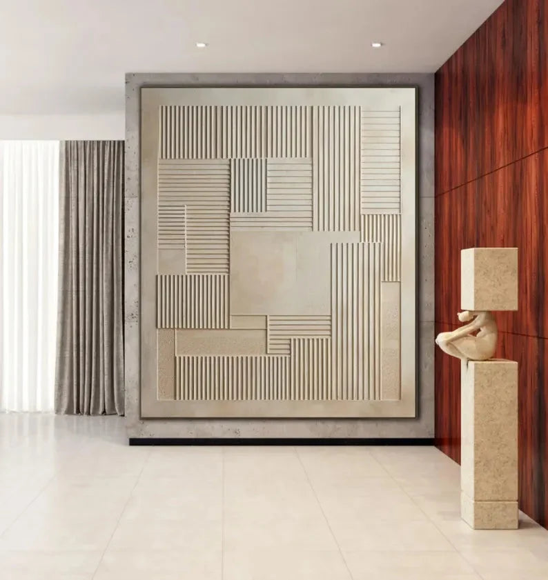 Multicolor 3D Geometric Minimalist Wall Art Neutral Textured Canvas Decor - Artwallpainting