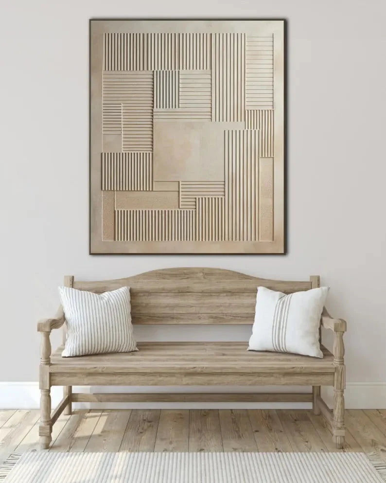 Multicolor 3D Geometric Minimalist Wall Art Neutral Textured Canvas Decor - Artwallpainting