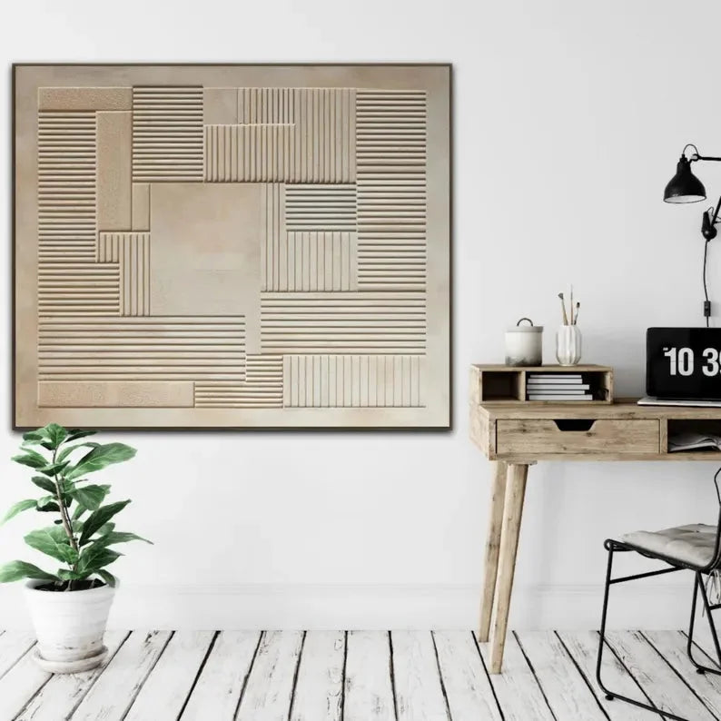 Multicolor 3D Geometric Minimalist Wall Art Neutral Textured Canvas Decor - Artwallpainting