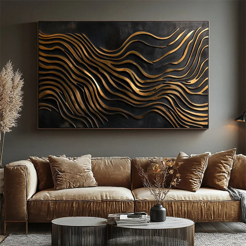 Multicolor 3D Gold Wave Wall Art Modern Abstract Metal-Inspired Textured Design - Artwallpainting