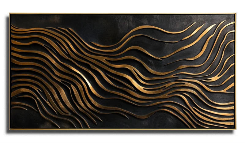 Multicolor 3D Gold Wave Wall Art Modern Abstract Metal-Inspired Textured Design - Artwallpainting