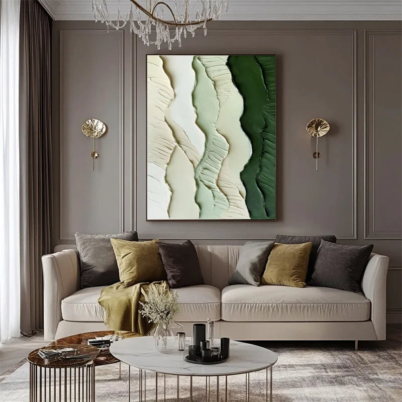 Multicolor 3D Green Abstract Landscape Wall Art Modern Textured Canvas Decor - Artwallpainting