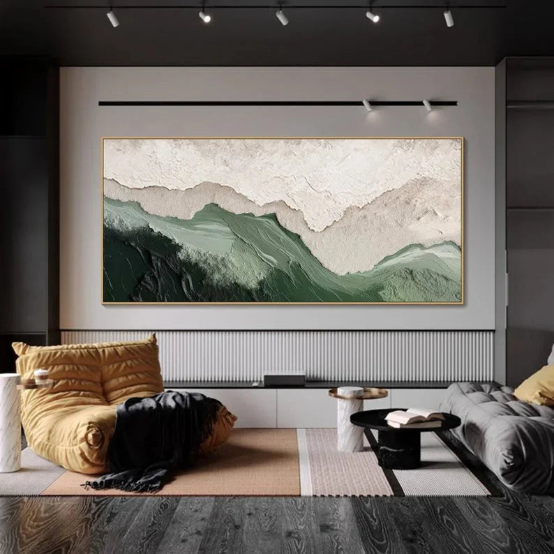 Multicolor 3D Green Minimalist Beach Painting - Artwallpainting