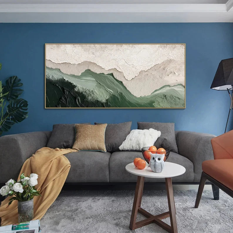 Multicolor 3D Green Minimalist Beach Painting - Artwallpainting