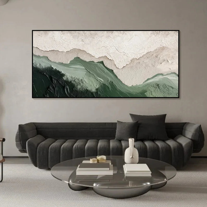 Multicolor 3D Green Minimalist Beach Painting - Artwallpainting