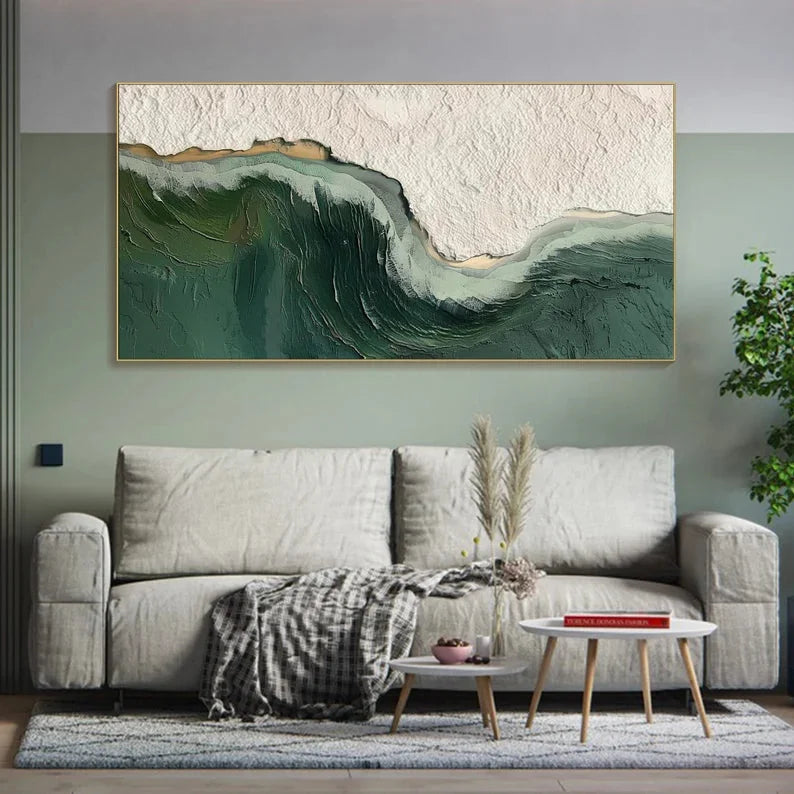 Multicolor 3D Ocean Wave Green Texture Oil Painting - Artwallpainting
