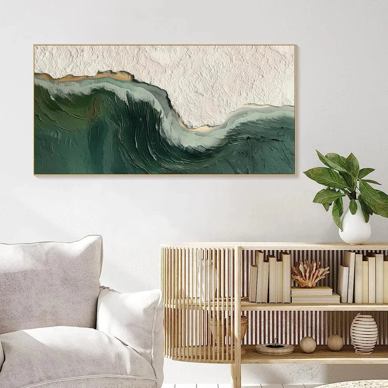 Multicolor 3D Ocean Wave Green Texture Oil Painting - Artwallpainting